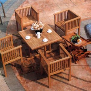 Square table Natali with chairs and serving trolley on the terrace - Wood Luxury set.
